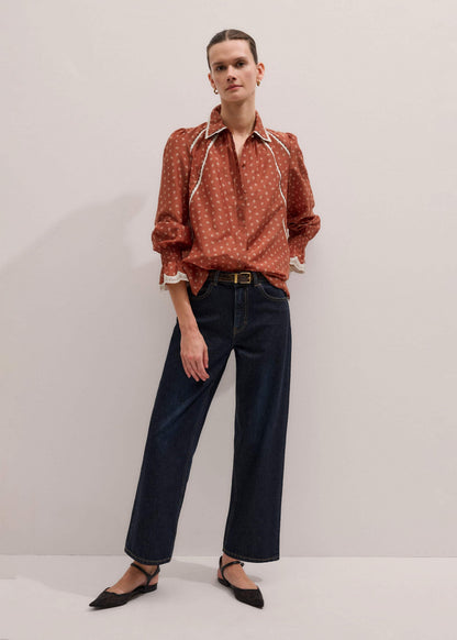 ME+EM Orange Spaced Paisley Motif Print Blouse