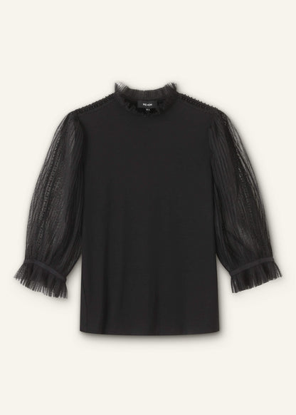 ME+EM Black Lace Insert Tulle Layering Blouse