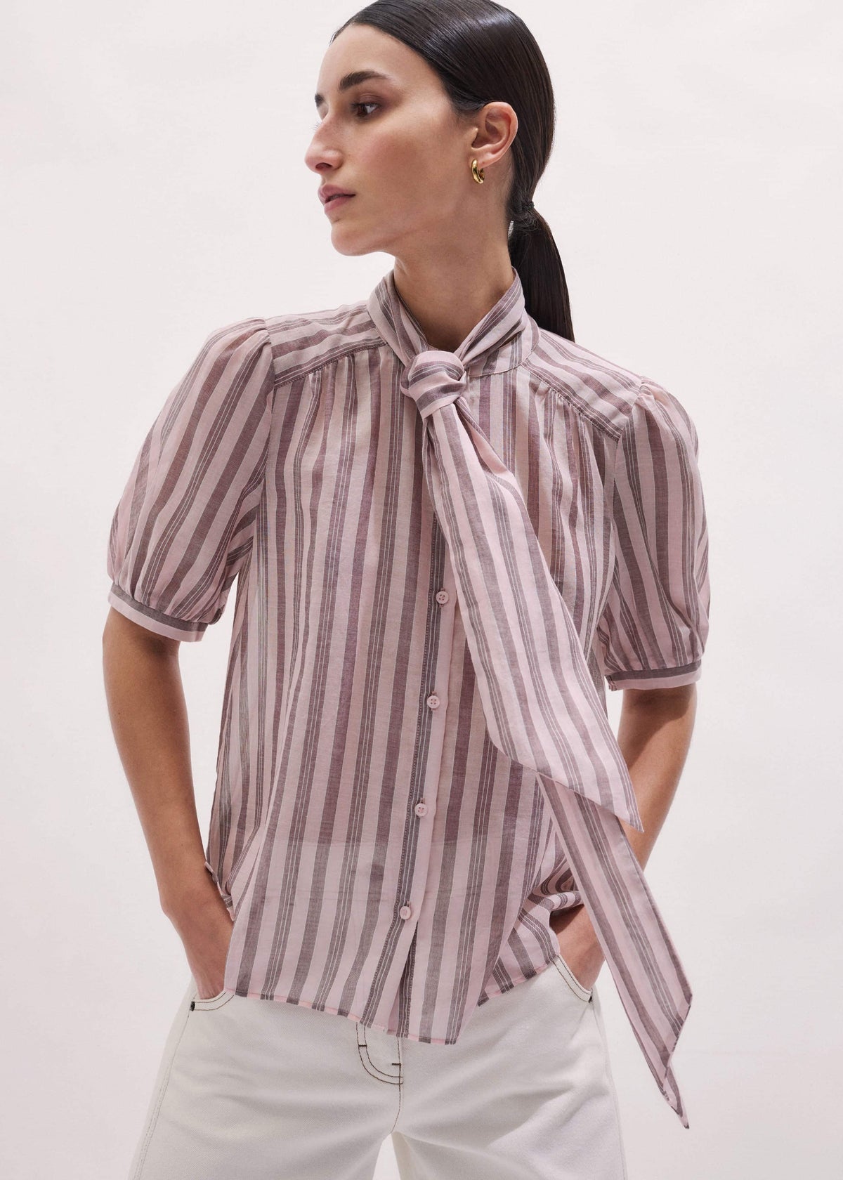 ME+EM Pink Soft Stripe Blouse