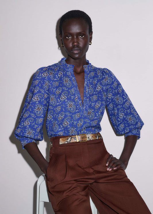 ME+EM Blue Paisley Print Straight Blouse