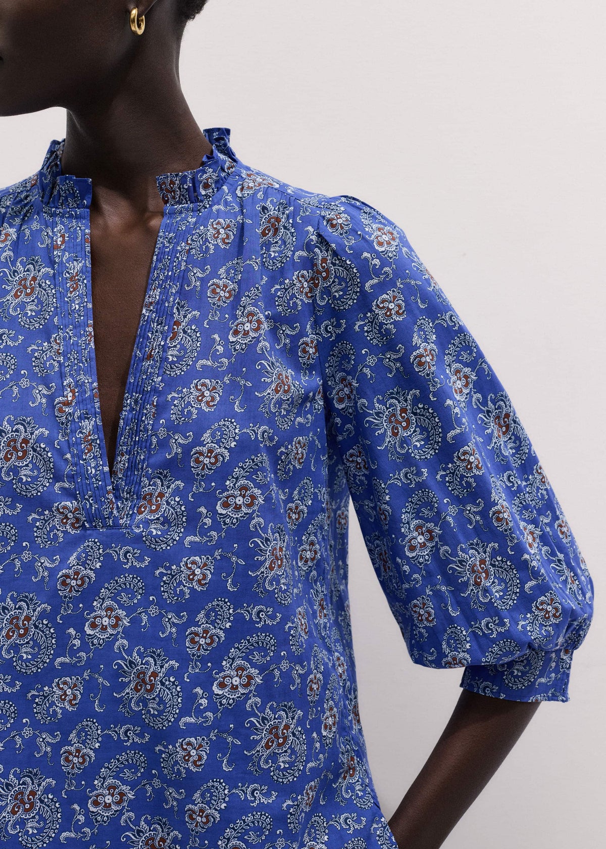ME+EM Blue Paisley Print Straight Blouse