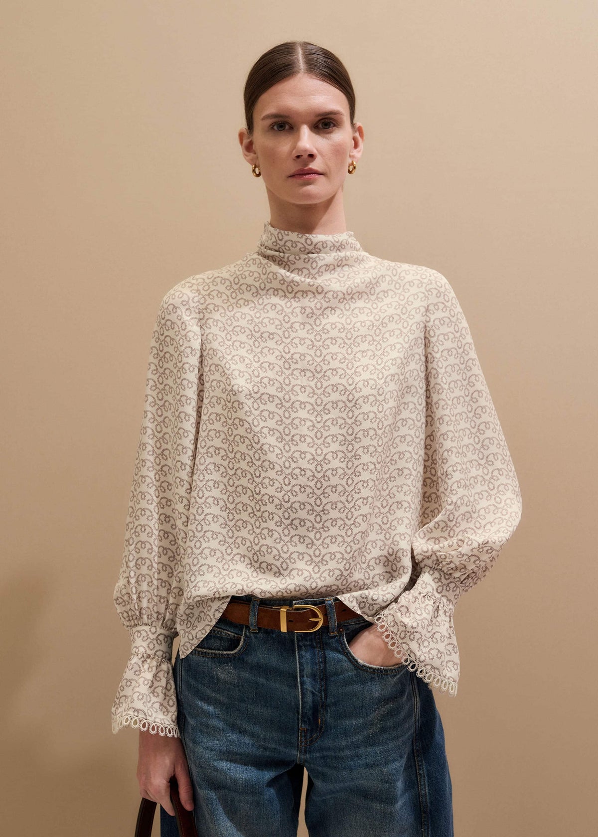 ME+EM Cream Silk Delicate Cowl Neck Blouse