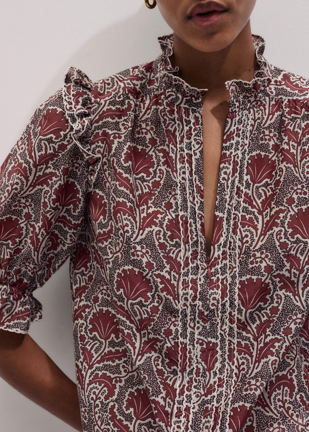 ME+EM Brown Silk Cotton Rising Wildflower Print Blouse