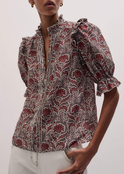 ME+EM Brown Silk Cotton Rising Wildflower Print Blouse