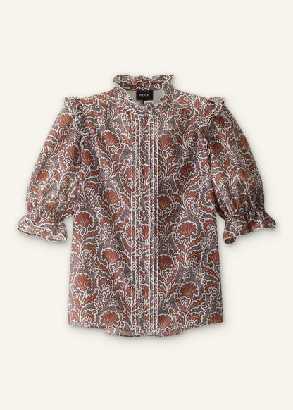 ME+EM Brown Silk Cotton Rising Wildflower Print Blouse