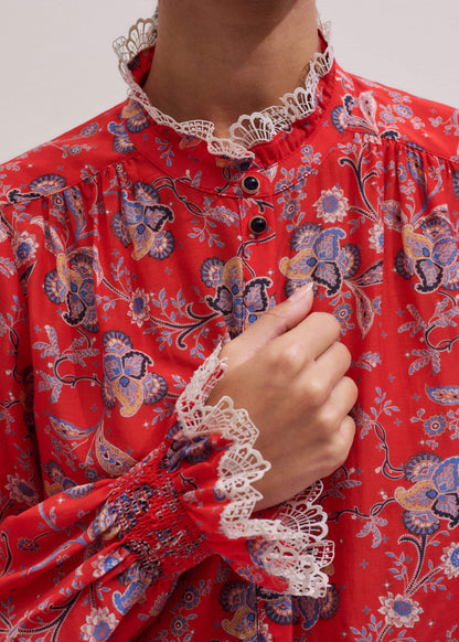 ME+EM Orange Ornate Floral Paisley Print Blouse