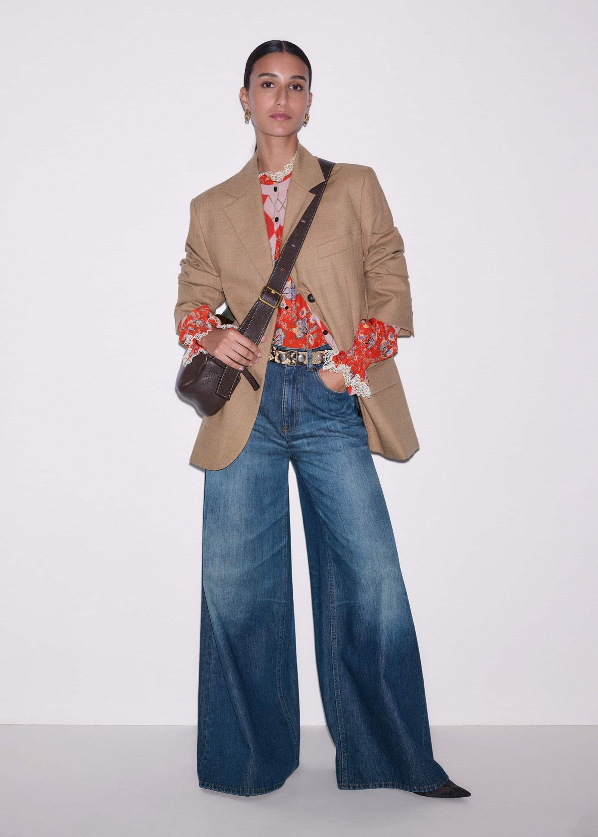 ME+EM Orange Ornate Floral Paisley Print Blouse