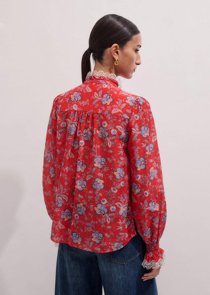 ME+EM Orange Ornate Floral Paisley Print Blouse