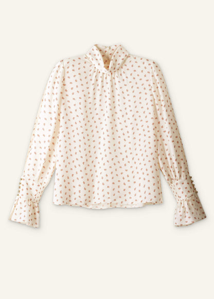ME+EM Cream Silk Spaced Paisley Print Statement Sleeve Blouse + Tie