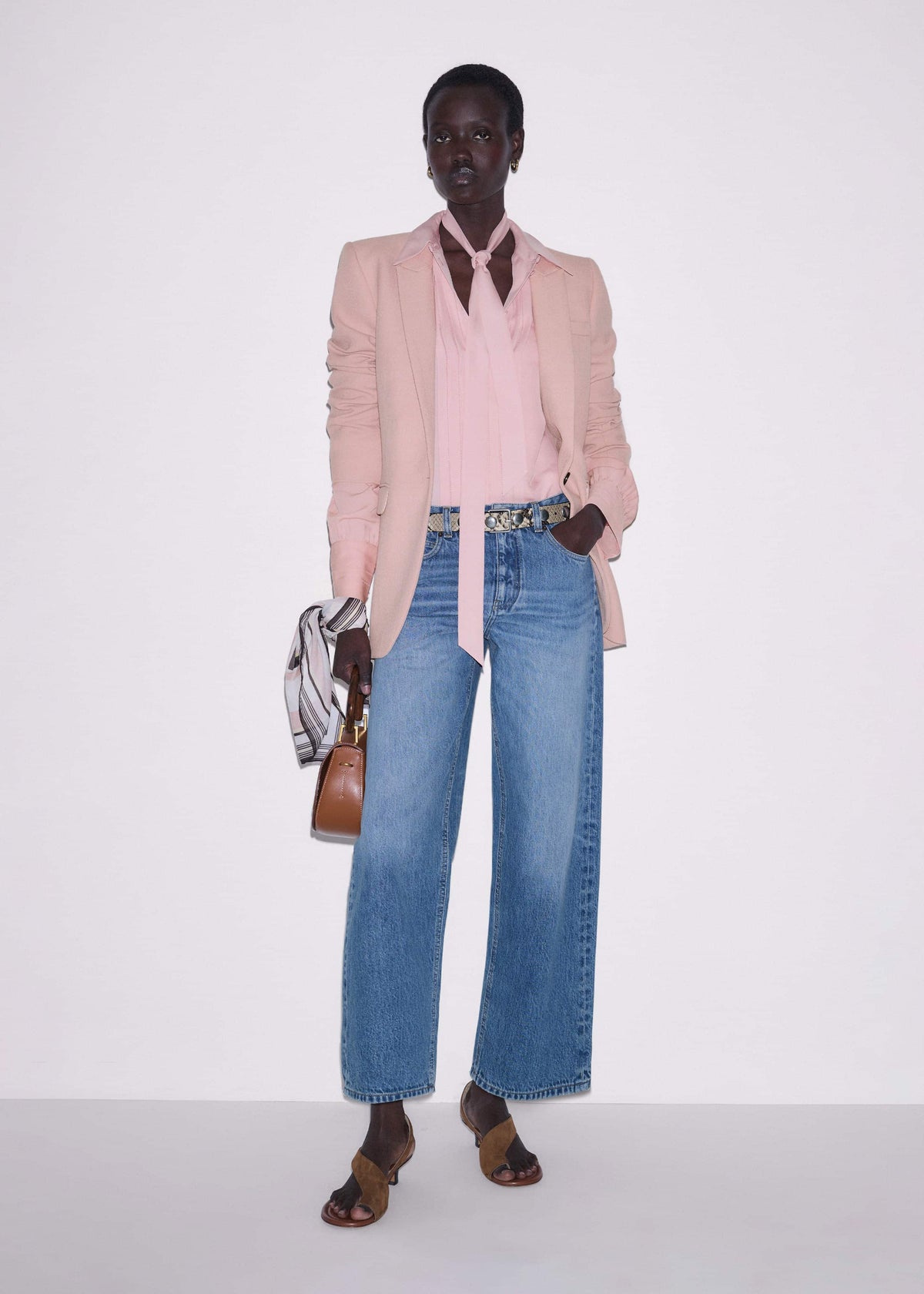 ME+EM Pink Silk Feminine Embroidered Fluid Straight Blouse