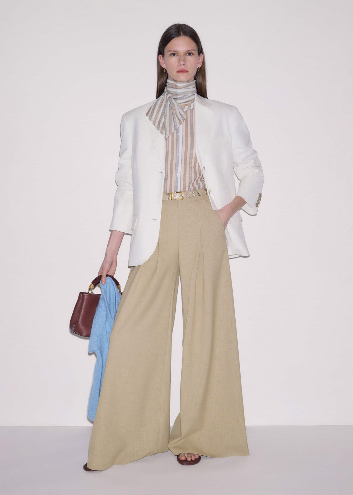 ME+EM Brown Stripe Blouse + Tie