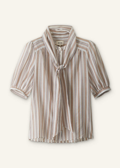 ME+EM Brown Stripe Blouse + Tie