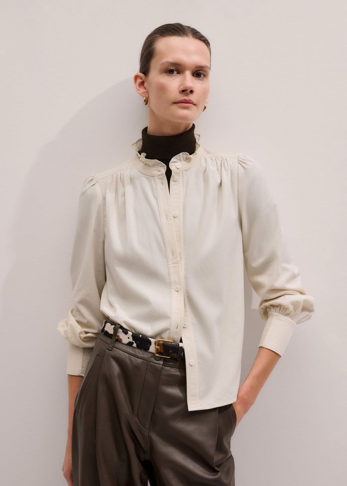 ME+EM Cream Super Soft Micro Cord Blouse