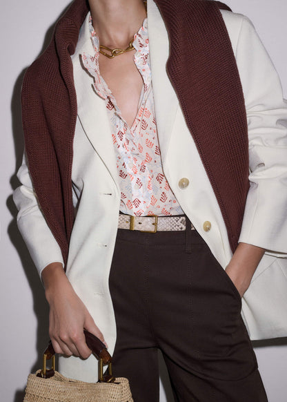 ME+EM Cream Cap Sleeve Straight Top