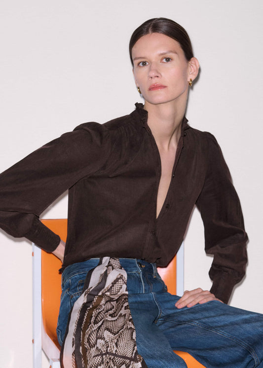 ME+EM Brown Super Soft Micro Cord Blouse