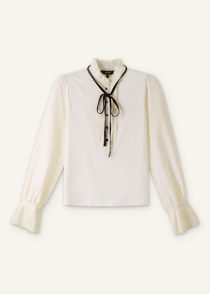 ME+EM Cream Frill Neck Layering Blouse + Tie