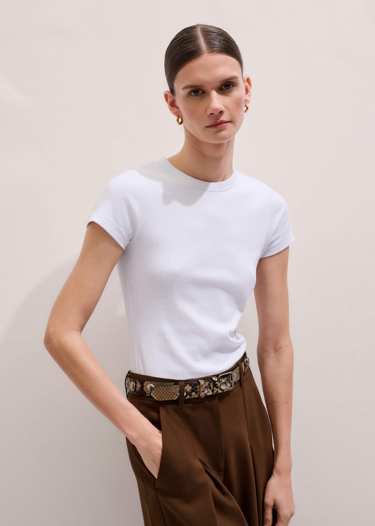 ME+EM White Ultimate Fitted Rib Crew Neck Tee