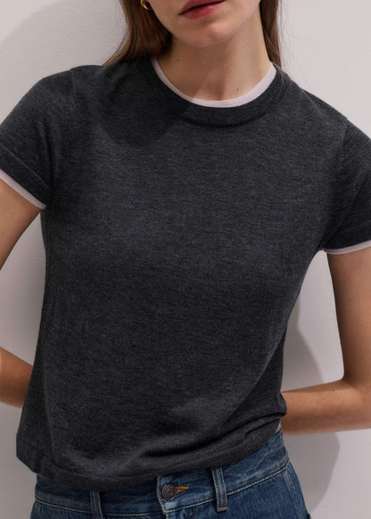 ME+EM Grey Barely There Contrast Trim Knit Baby Tee