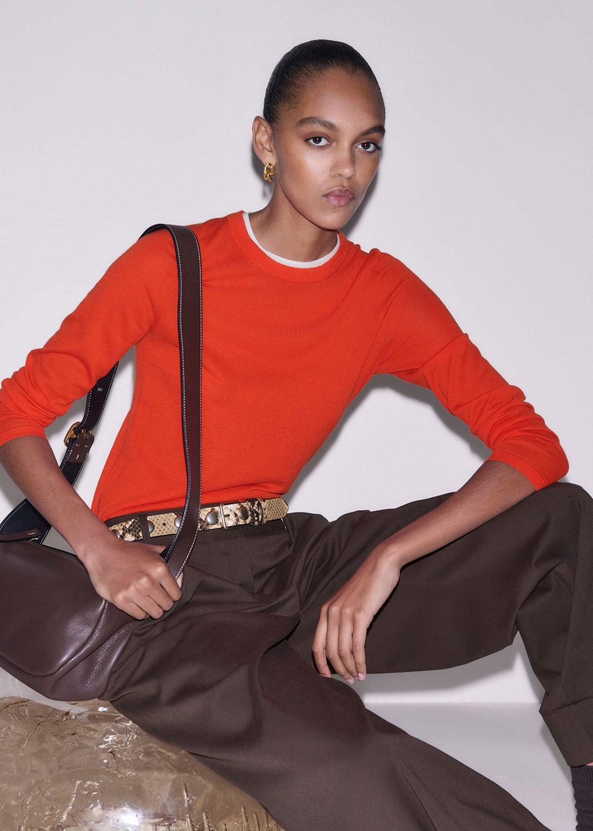 ME+EM Orange Barely There Contrast Trim Sweater