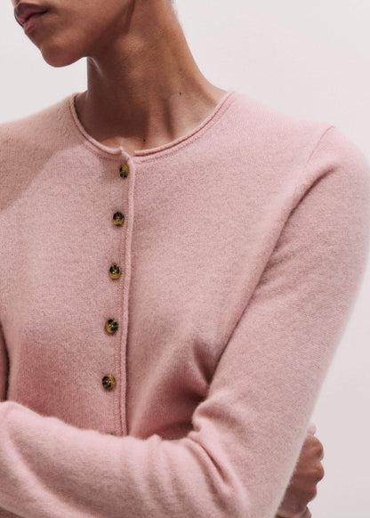 ME+EM Pink Cashmere Roll Trim Straight Cardigan