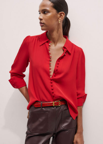ME+EM Red Silk Button Layering Shirt + Tie