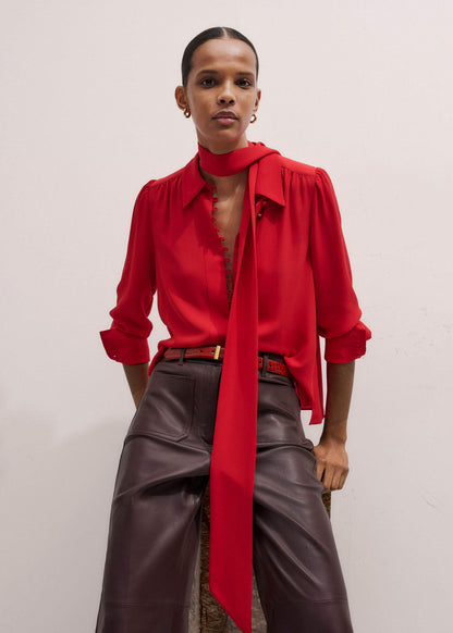 ME+EM Red Silk Button Layering Shirt + Tie