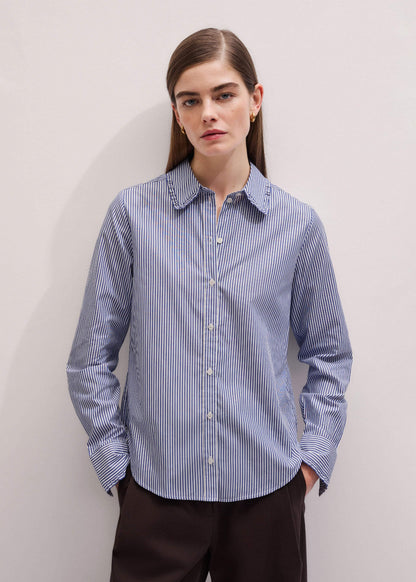 ME+EM Navy Stripe Frill Collar Forever Shirt