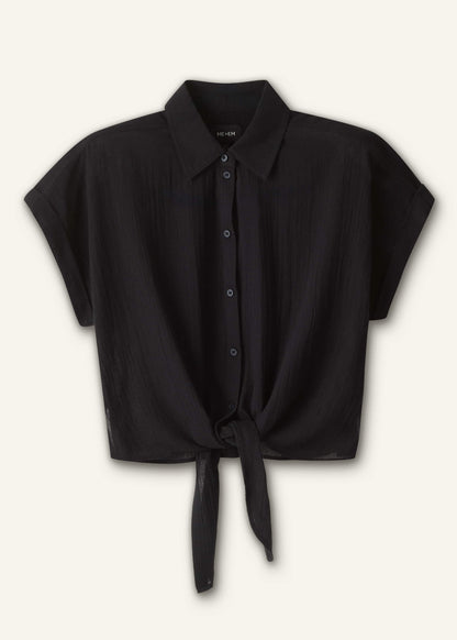ME+EM Black Tie Front Beach Shirt