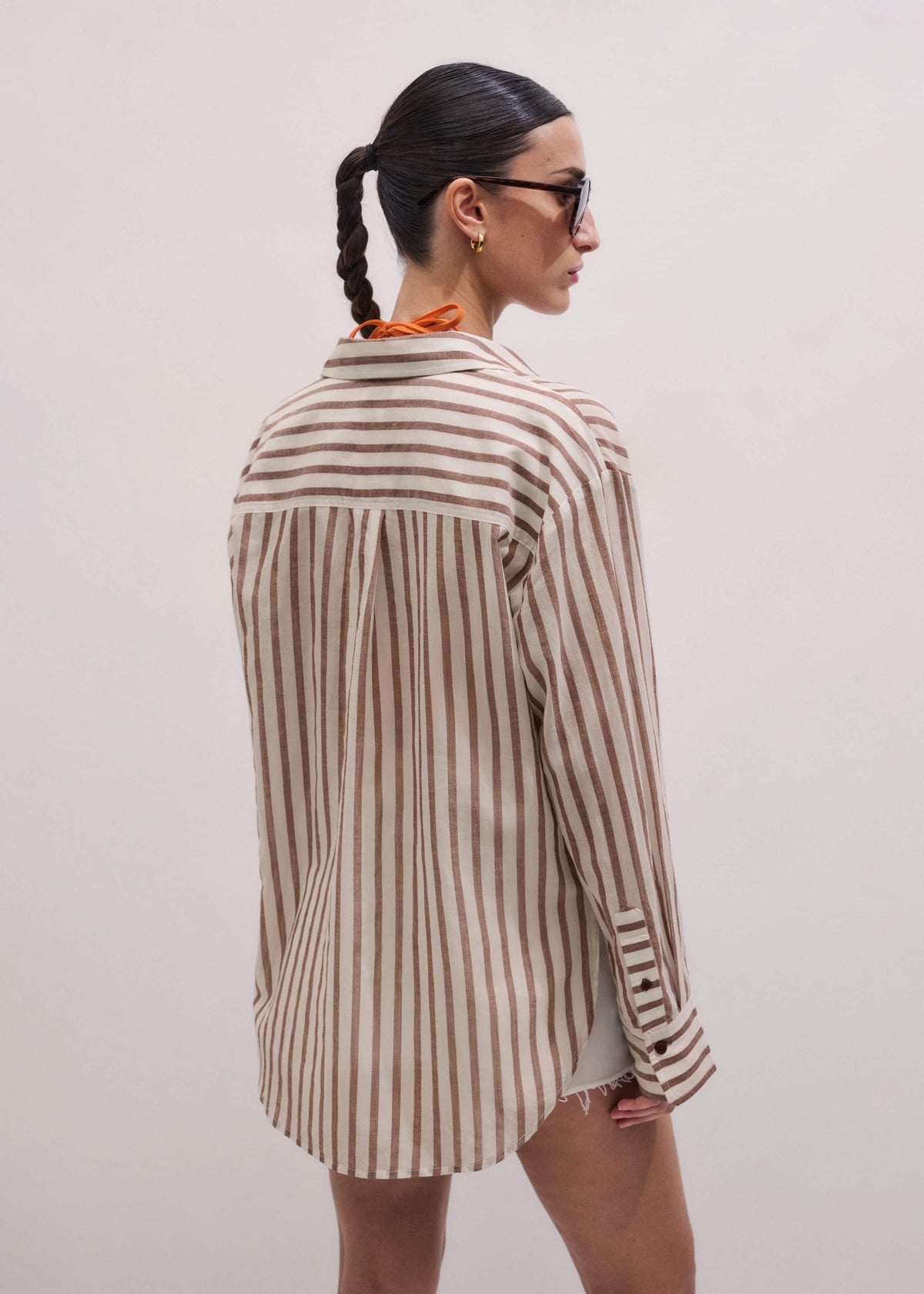 ME+EM Cinnamon Brown Stripe Boyfriend Shirt