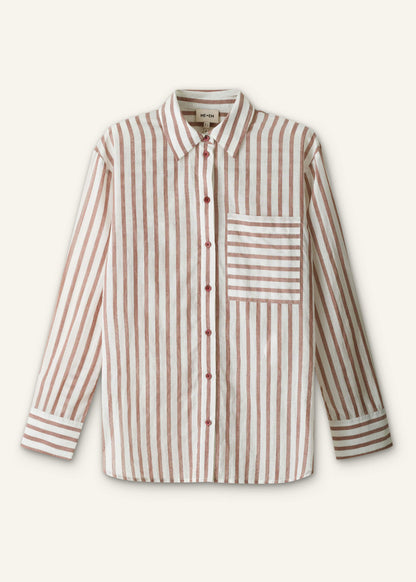 ME+EM Cinnamon Brown Stripe Boyfriend Shirt