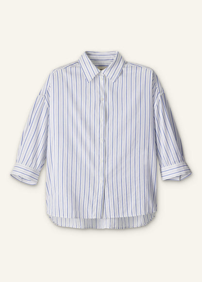 ME+EM Blue Boxy Striped Crop Sleeve Shirt