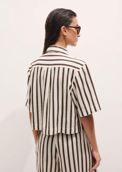 ME+EM Cream Crease-Less Linen Spring Stripe Boxy Cropped Shirt