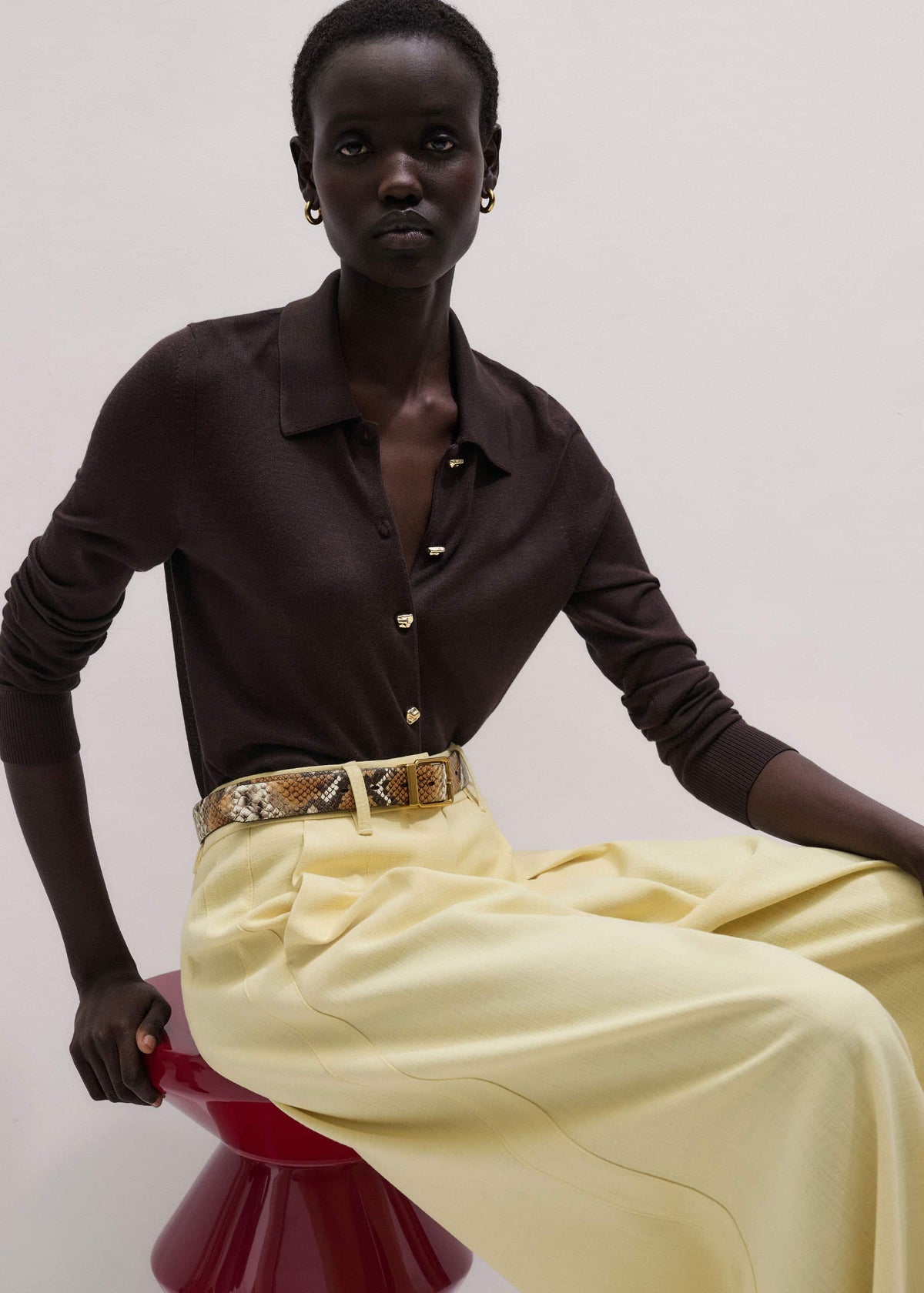 ME+EM Brown Luxe Knit Slim Shirt
