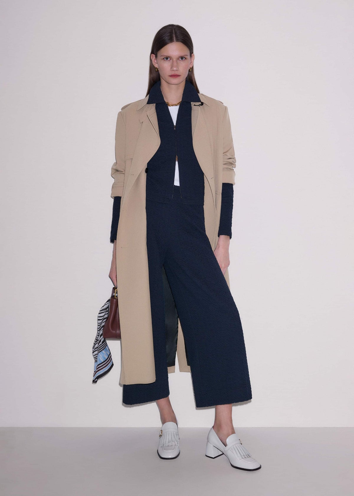 ME+EM Navy Curling Crosses Jacquard Textured Zip Top