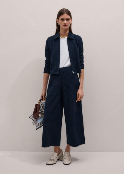 ME+EM Navy Curling Crosses Jacquard Textured Zip Top