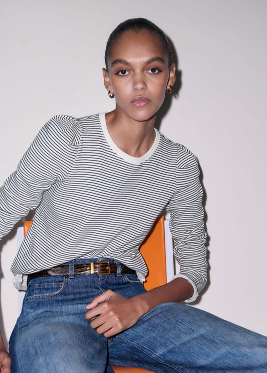 ME+EM Navy Stripe Pouf Sleeve Sweatshirt