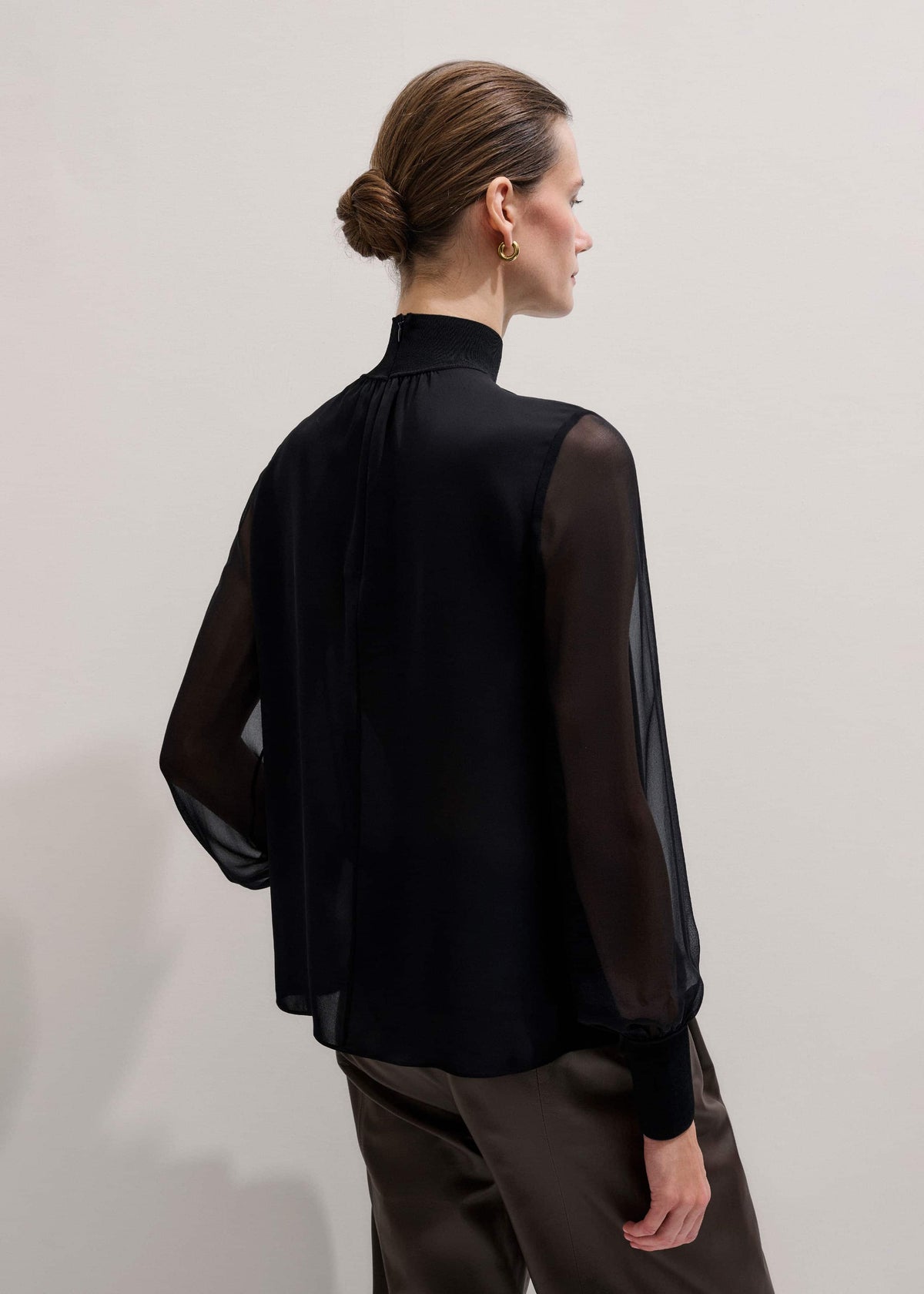 ME+EM Black Silk Chic Rib Straight Blouse