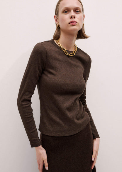 ME+EM Brown Cotton Rib Perfect Basic Top