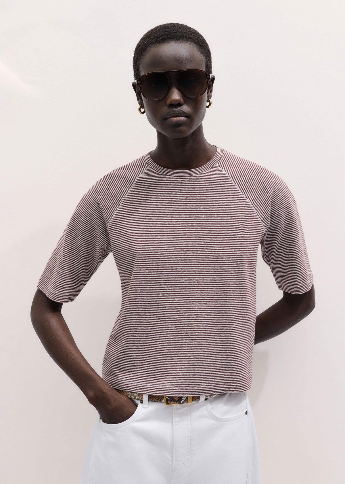 ME+EM Cinnamon Soft Washed Stripe Raglan Tee