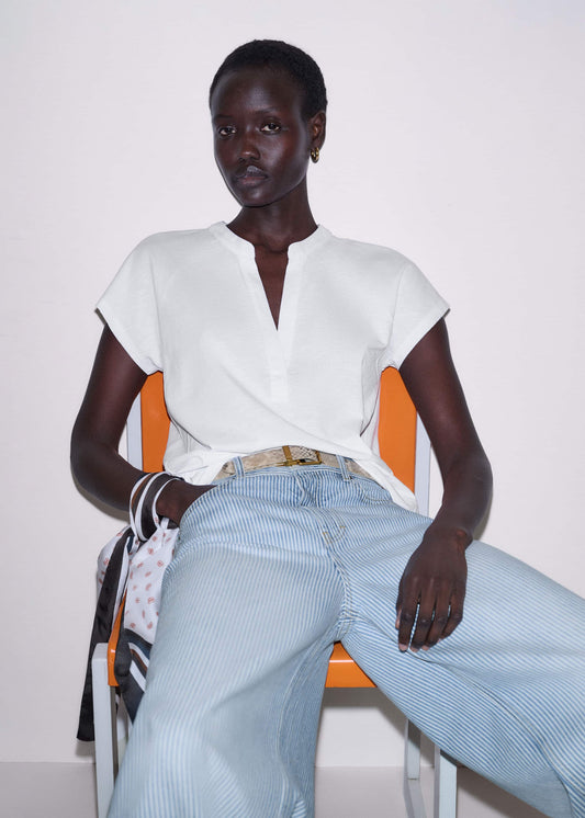 ME+EM White Open Placket Swing Top