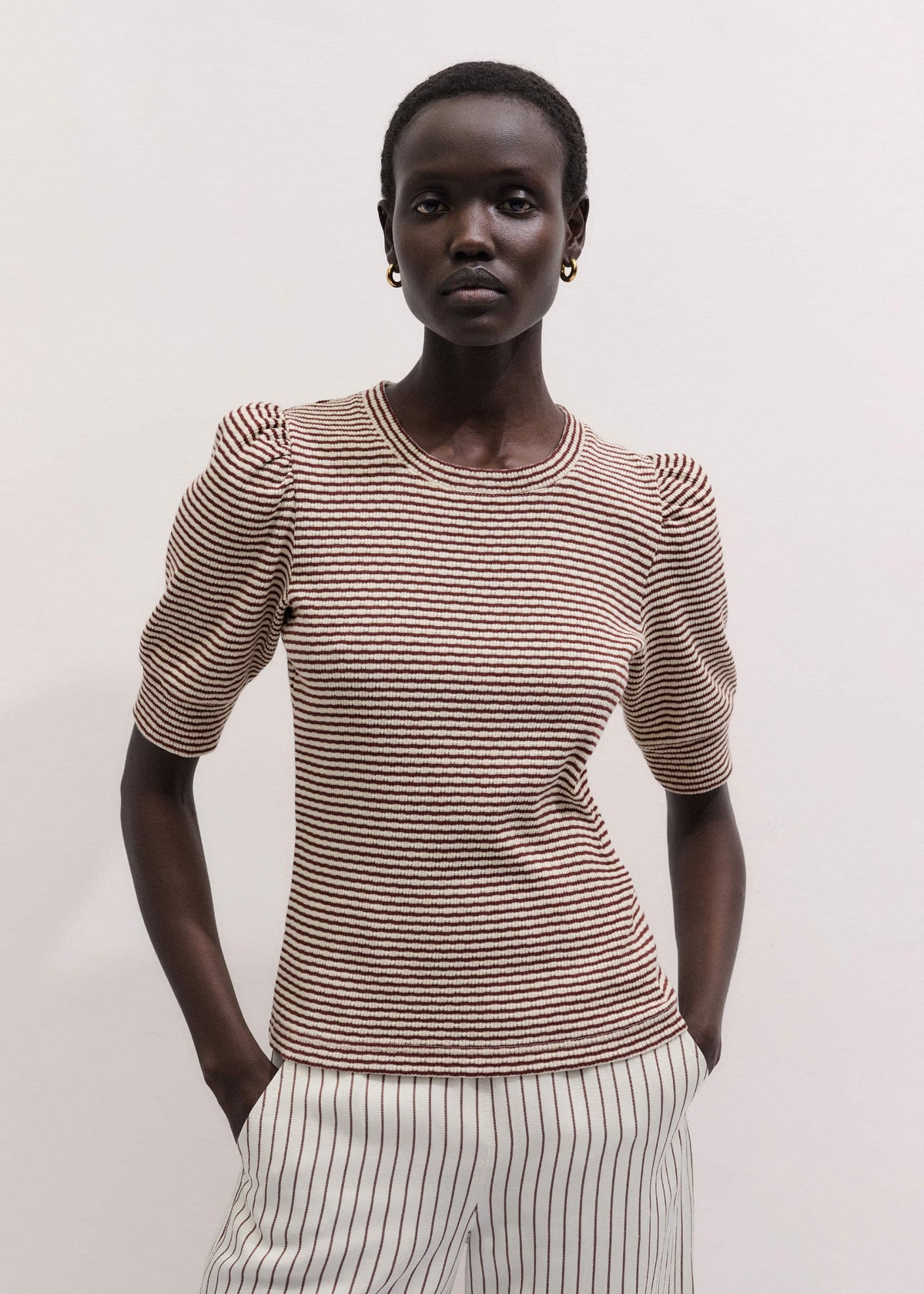ME+EM Cinnamon Brown Feminine Sleeve Tee