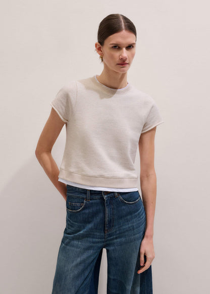 ME+EM Oatmeal Double Layer Short Sleeve Sweatshirt