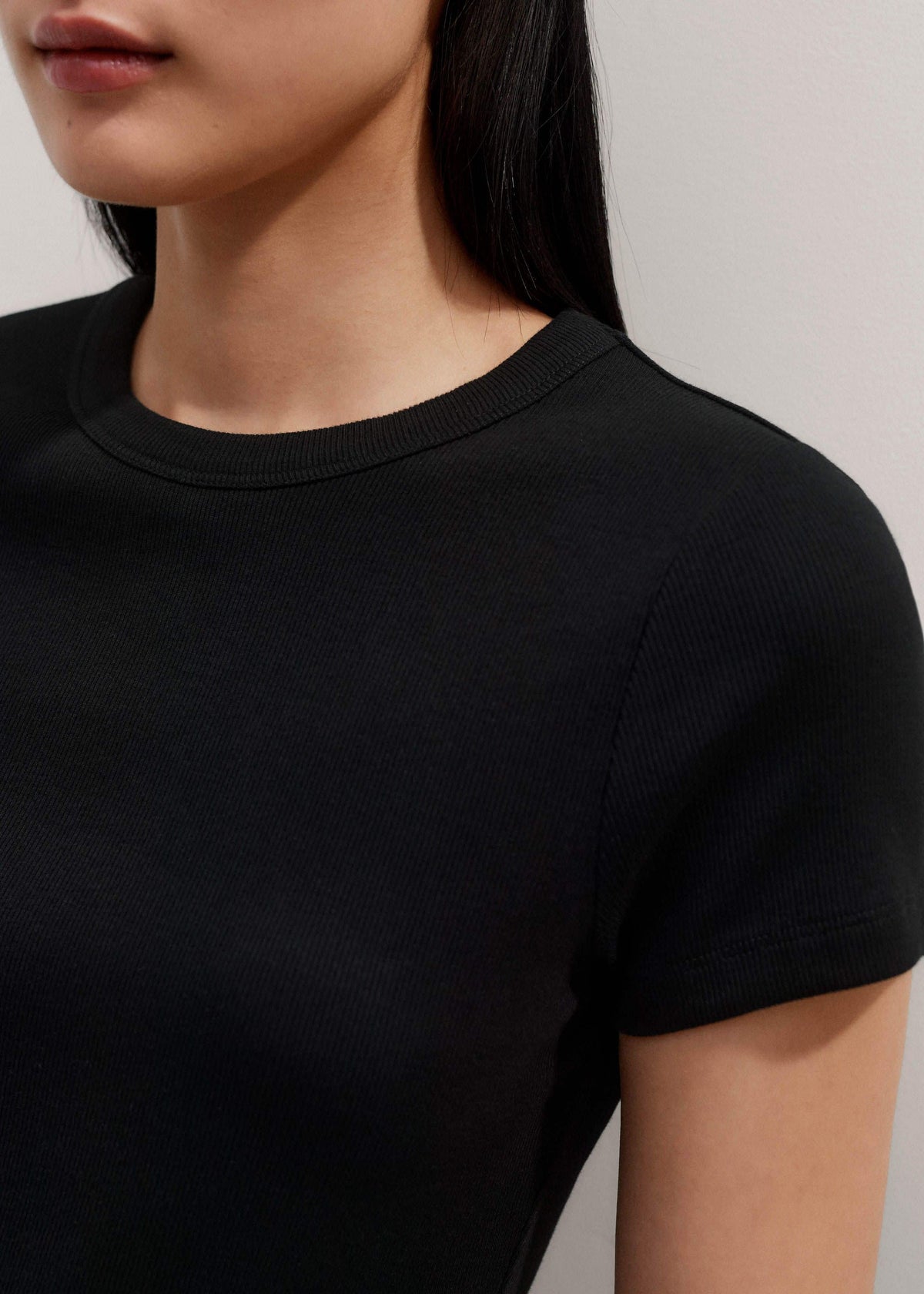 ME+EM Black Ultimate Fitted Rib Crew Neck Tee