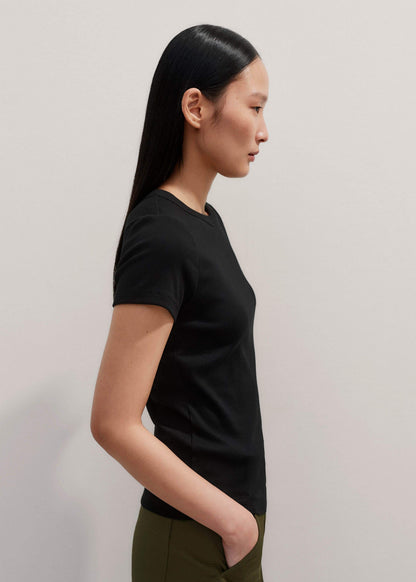 ME+EM Black Ultimate Fitted Rib Crew Neck Tee