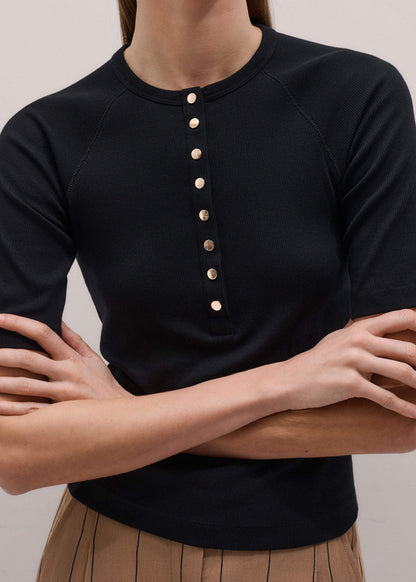 ME+EM Black Short Sleeve Henley Top