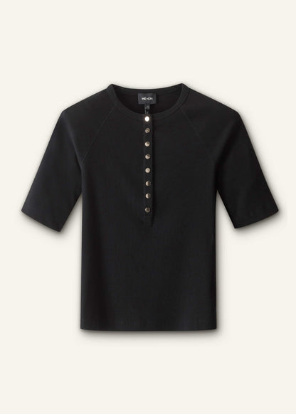 ME+EM Black Short Sleeve Henley Top