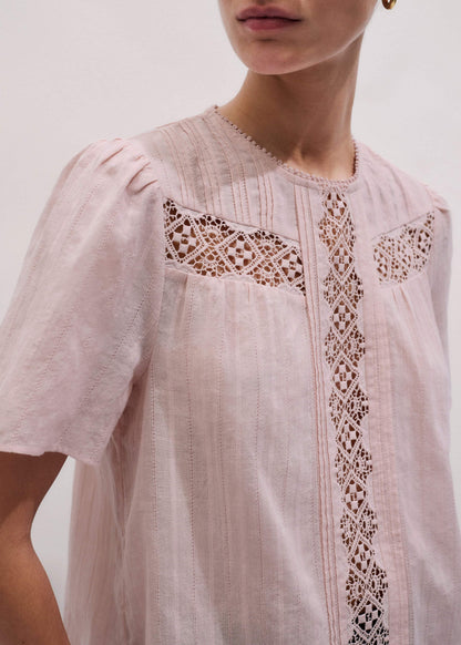 ME+EM Pink Embroidered Cutout Tee