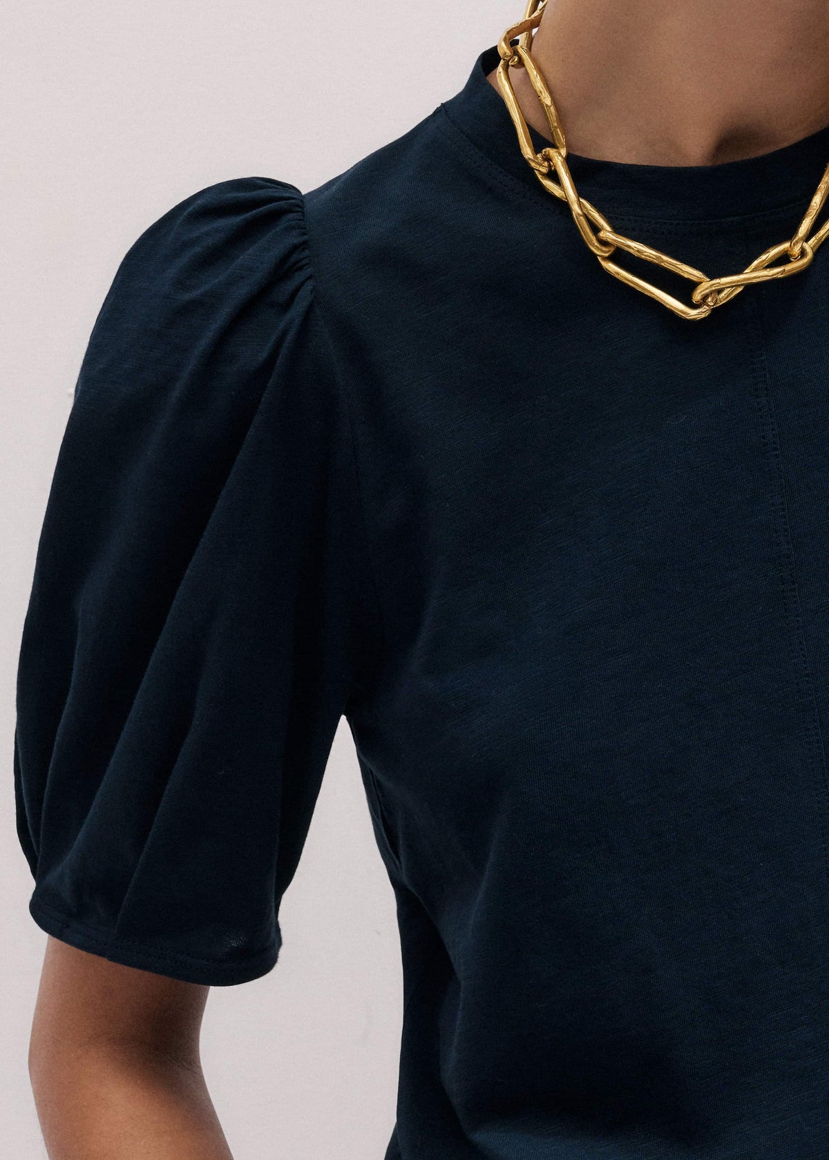ME+EM Navy Feminine Sleeve Swing Top