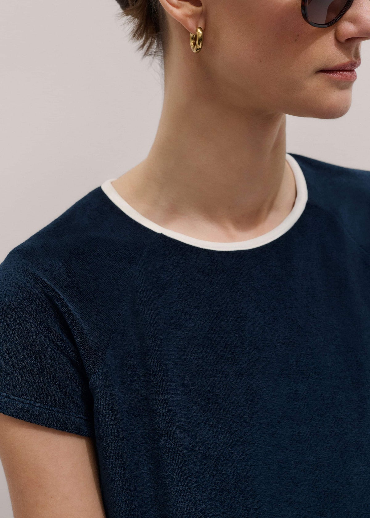 ME+EM Navy Toweling Rib Trim Baby Tee