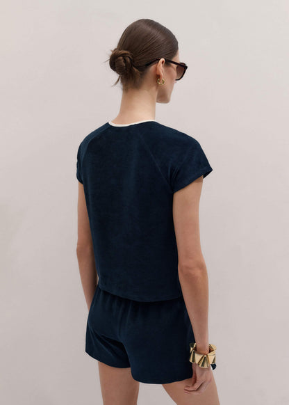 ME+EM Navy Toweling Rib Trim Baby Tee